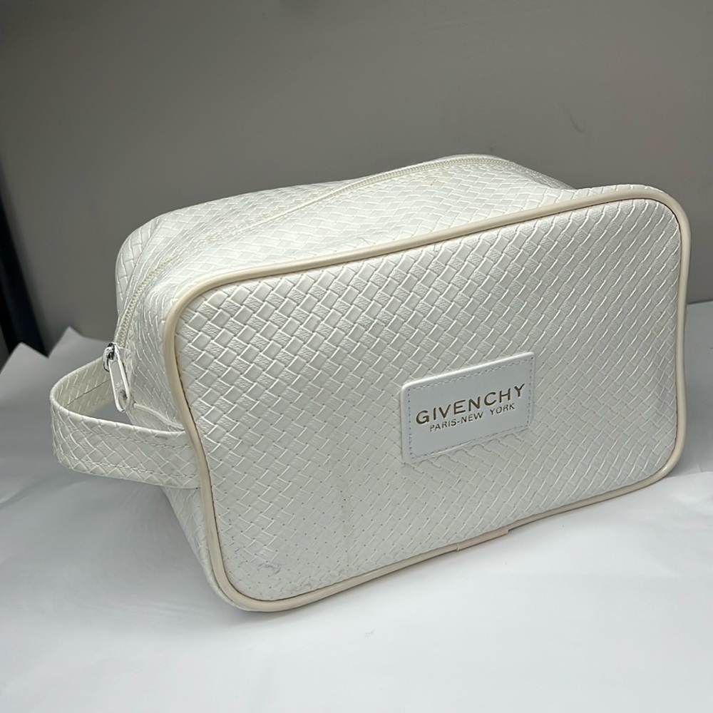 Givenchy Large White Leather Like Embossed Clutch Dopp Travel Zip Case